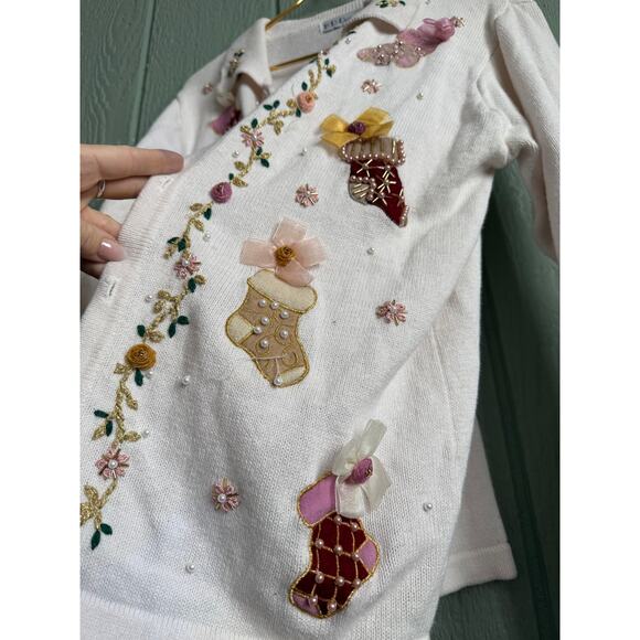 Vintage BP Design Embellished Christmas Stocking Cardigan – Women’s Medium - Picture 6 of 9